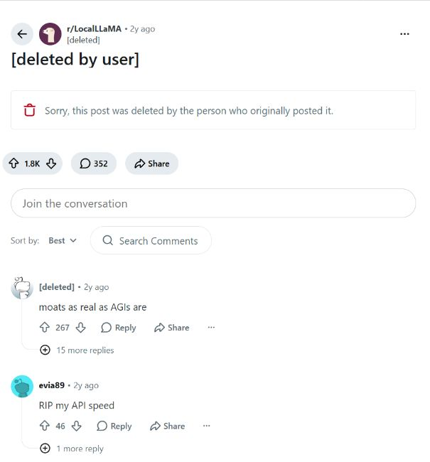 Deleted LocalLLaMA post recording DeepSeek at number one in the US App Store