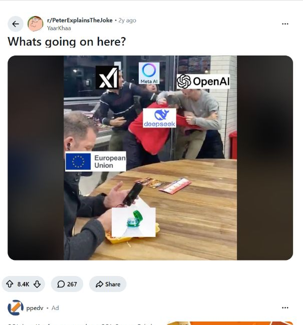 Peter Explains the Joke Reddit thread about the DeepSeek meme