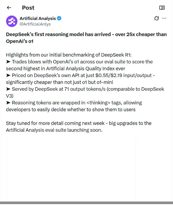 Artificial Analysis X post making a 25 times cheaper comparison
