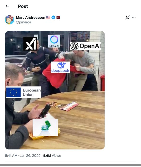 Marc Andreessen weekend DeepSeek meme on X